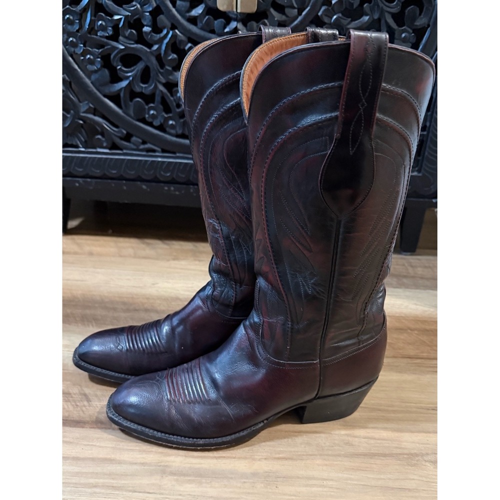 Vintage Lucchese Gavin Black Cherry Goatskin Western Cowboy Boots 9D handmade